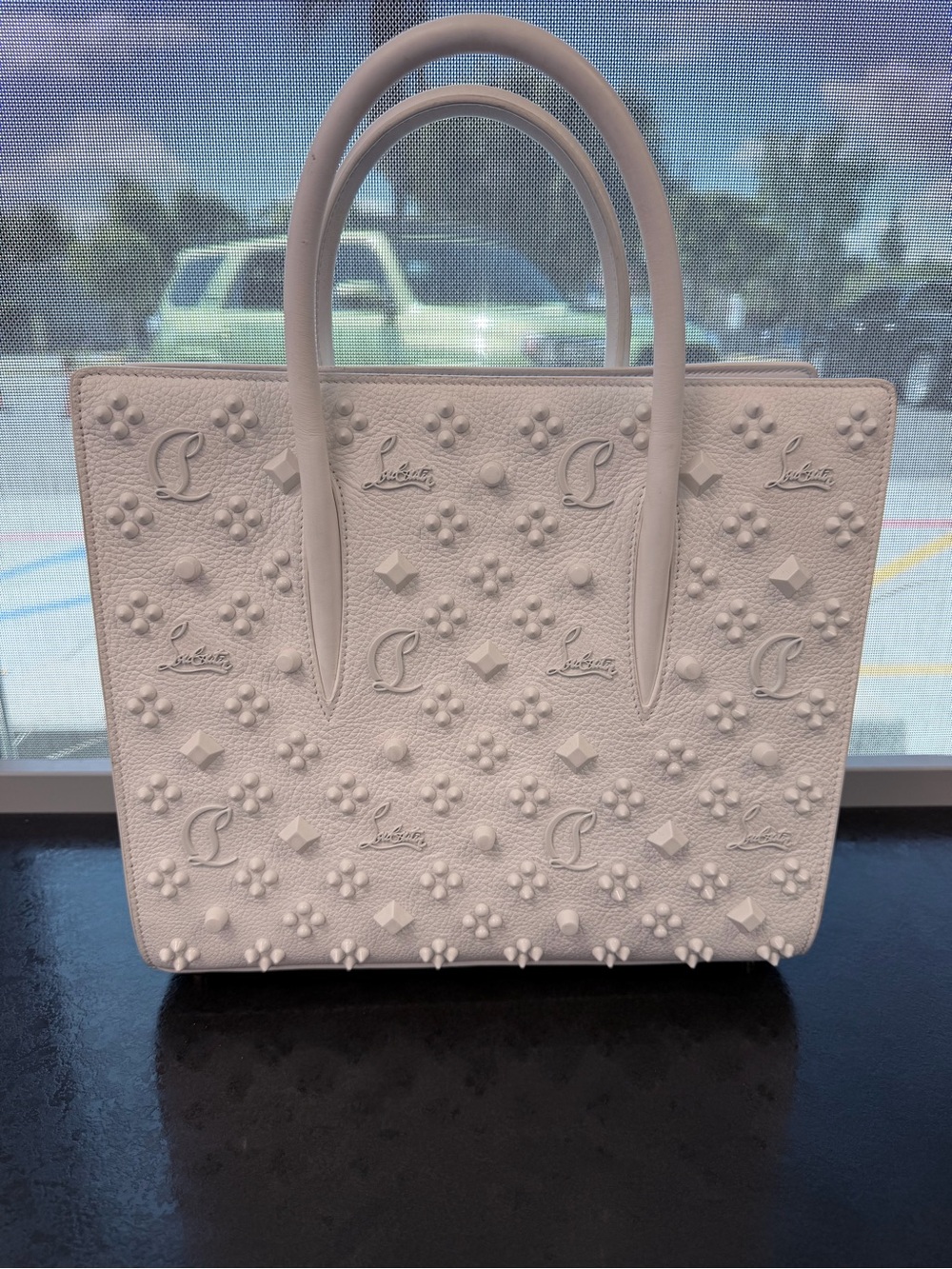 Christian Louboutin Ivory Embossed Studded Paloma Tote